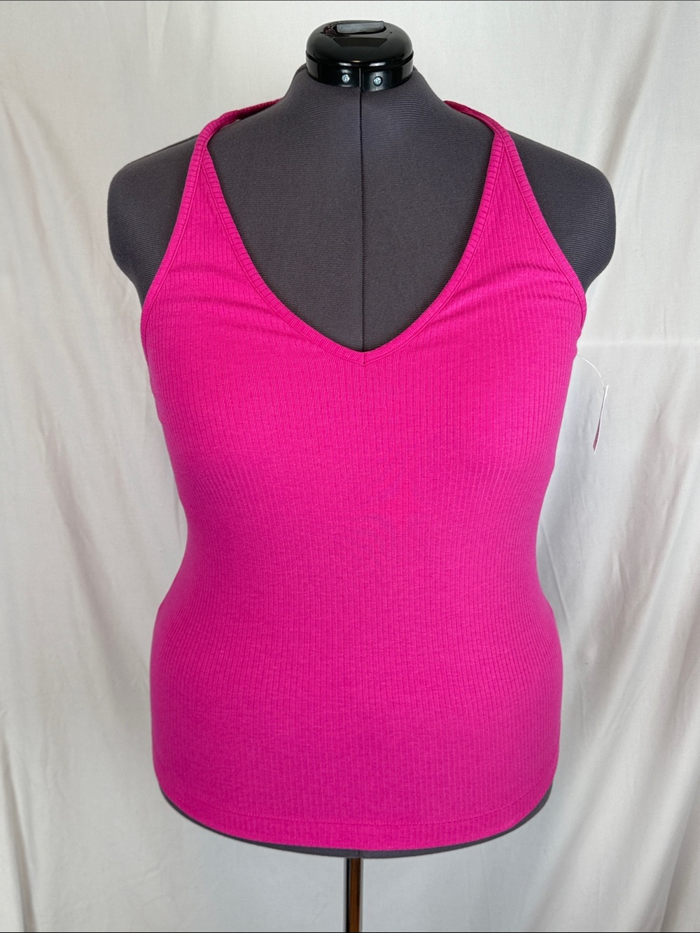 Women's Old Navy Fuschia Ribbed V-Neck Halter Top with Back of Neck Tie XXL Tall